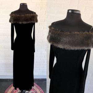 Vintage Fur Velvet Holiday Dress Size 6